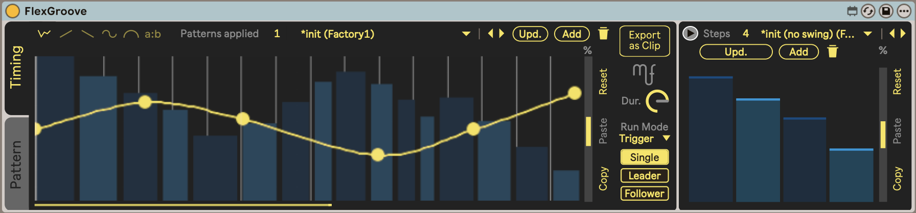 FlexGroove default view with factory preset