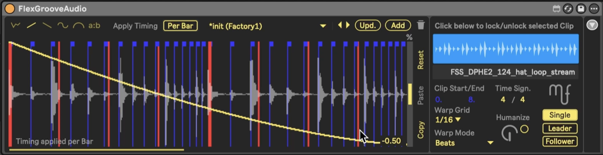 FlexGrooveAudio per-bar timing on a drum loop